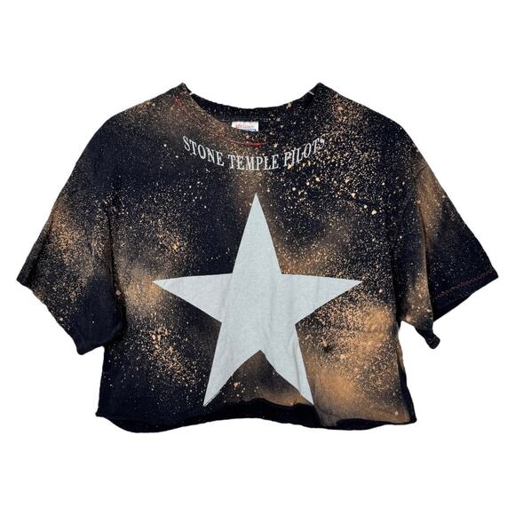 Reworked Stone Temple Pilots Band Cropped Graphic Tee Large Oversized Bleached - Picture 1 of 5